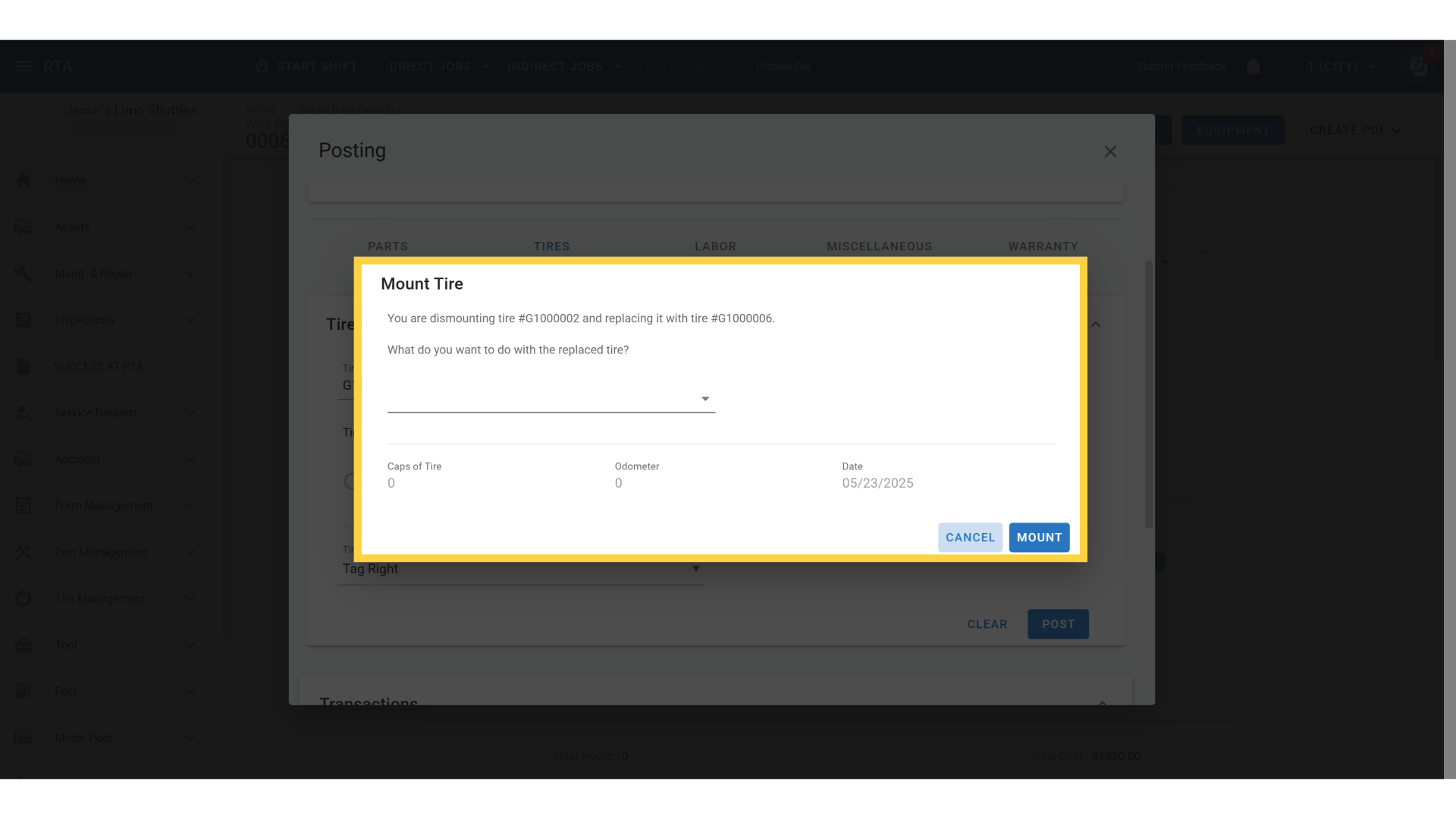 Replacing a mounted tire