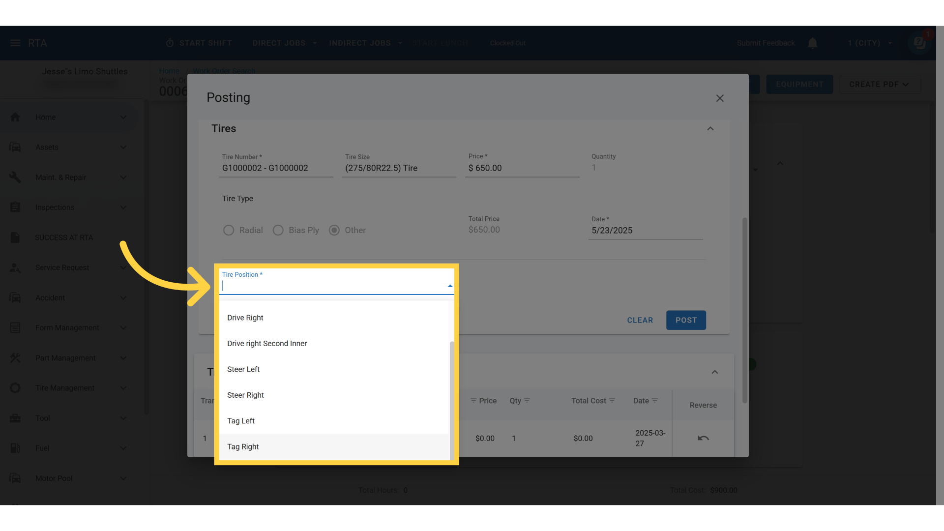 Click 'Tire Position'