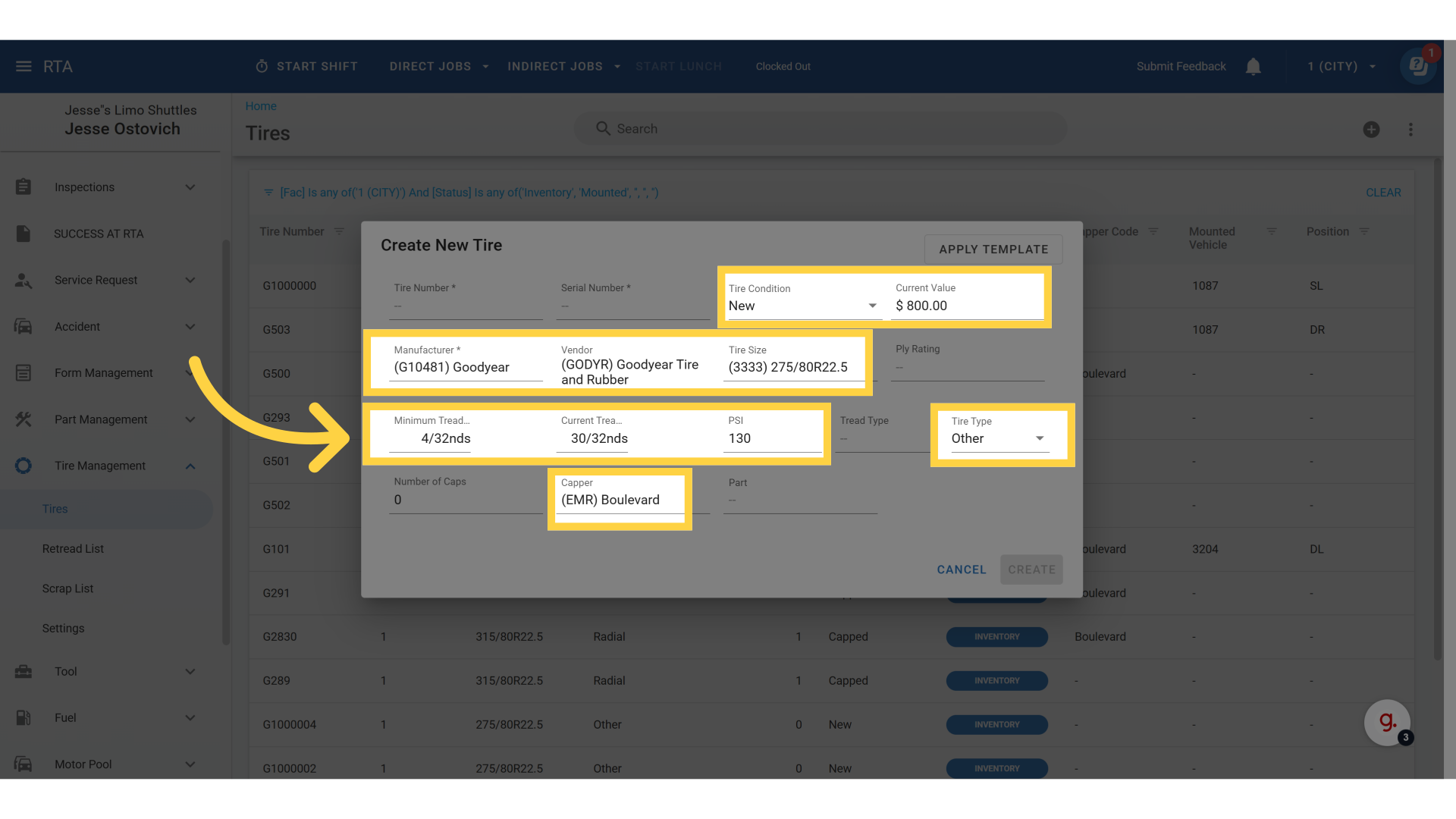 Fleet360 will pre-fill standard fields
