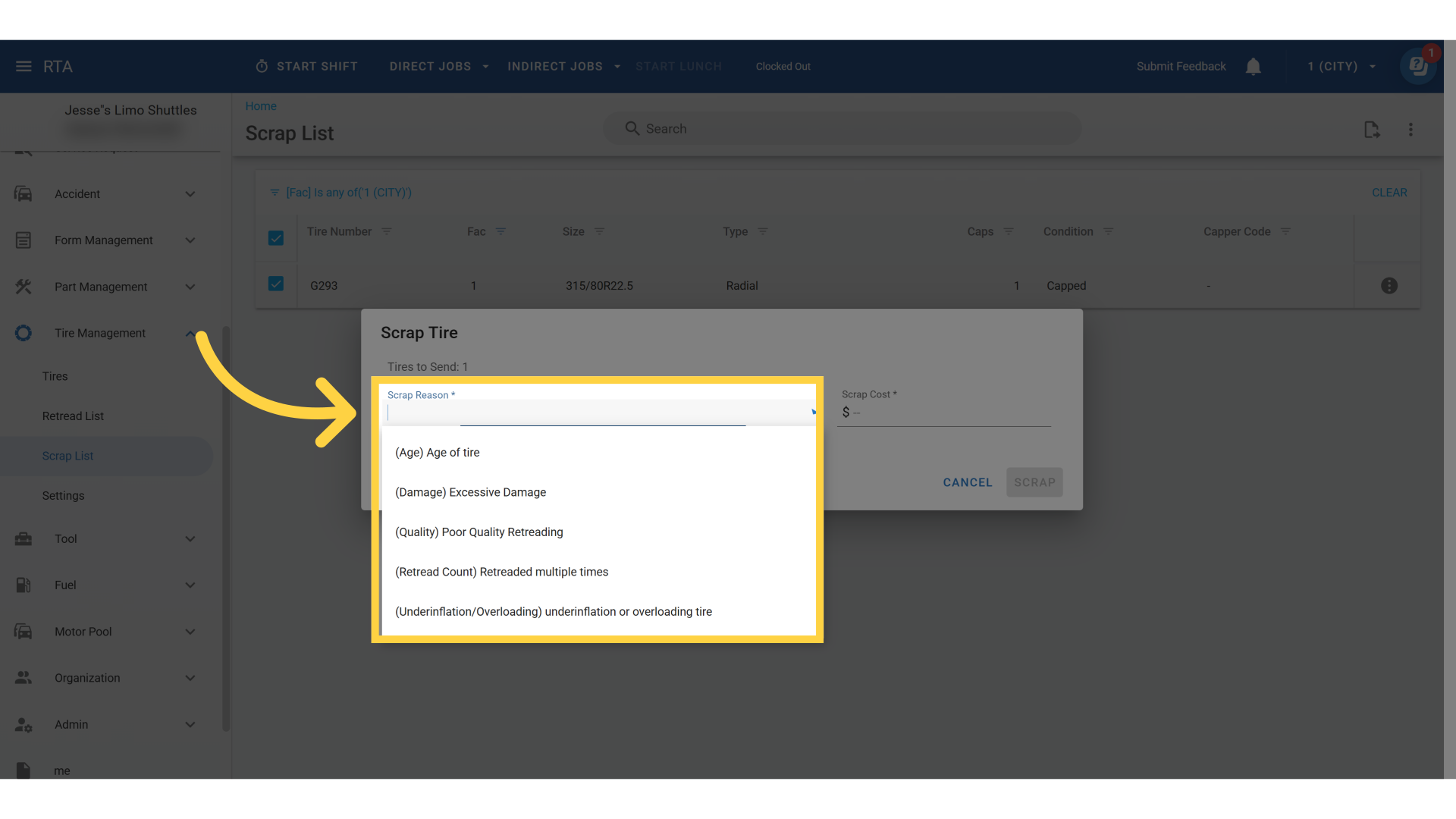 Click 'Scrap Reason '