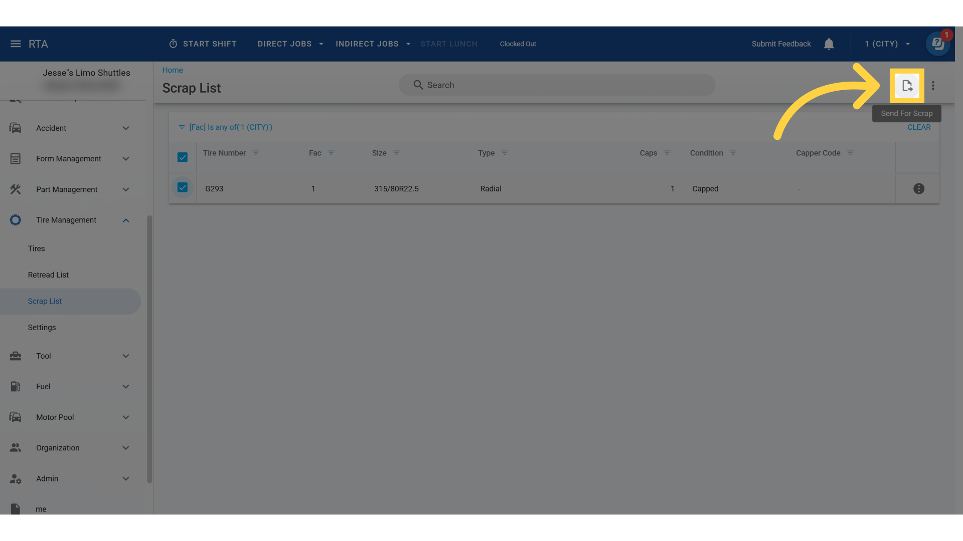 Click on the 'Send for Scrap' Icon